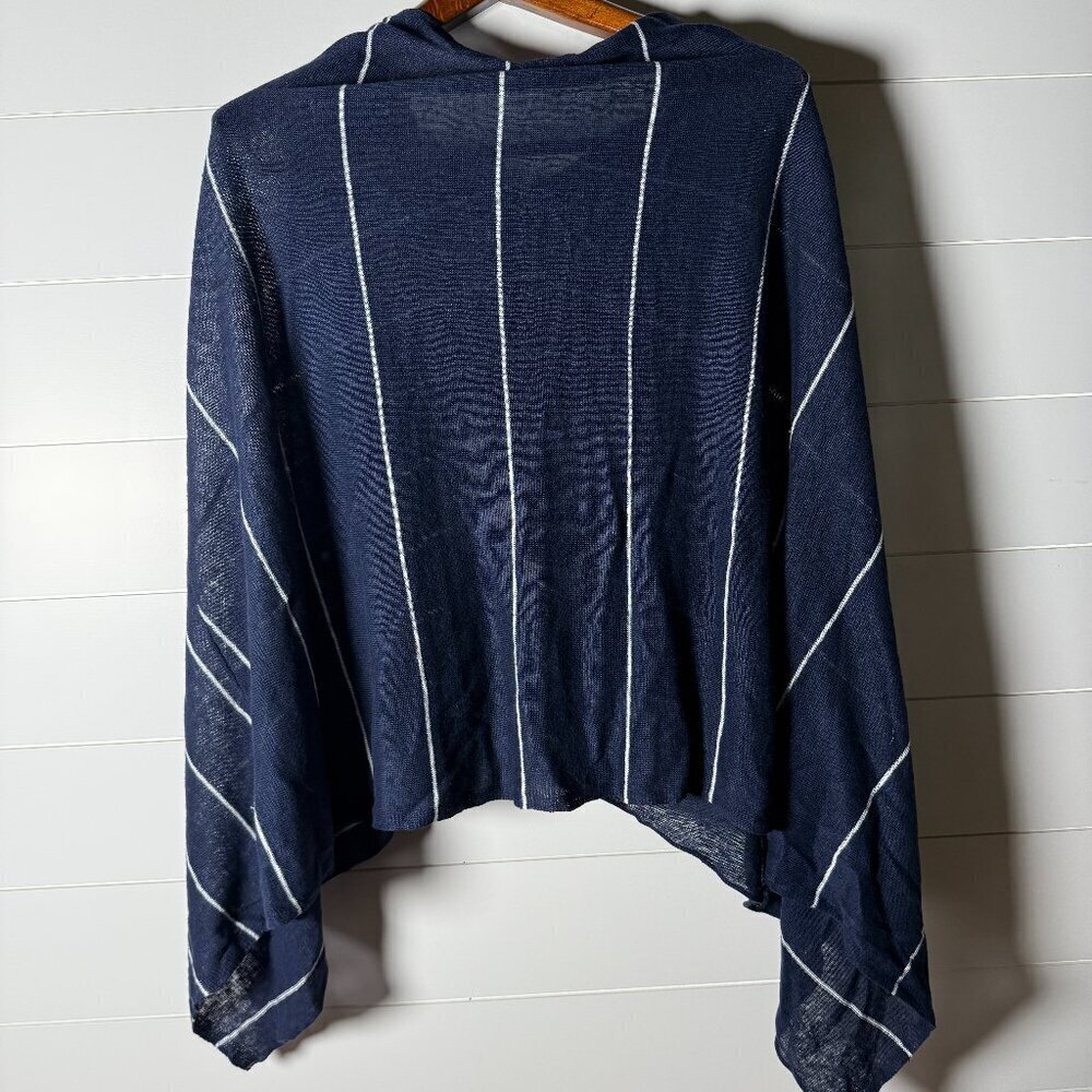Eileen Fisher Navy with White Stripes Shawl Poncho One Size